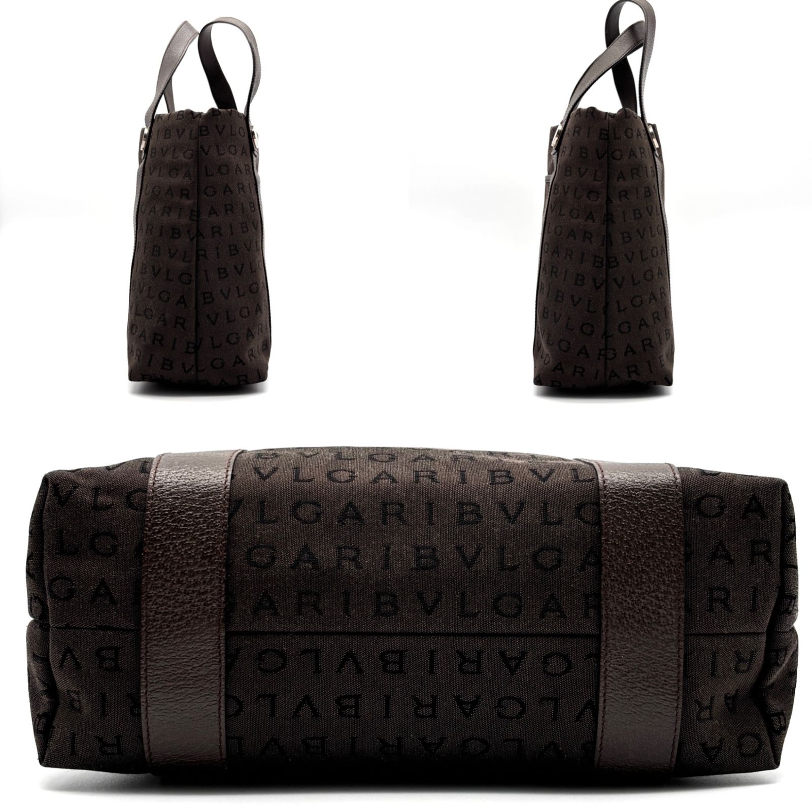 ブルガリ ロゴマニア レッタレ ハンドバッグ サークルロゴ金具 ブラウン ブルガリ(Bvlgari) ロゴマニア レディース レザー,キャンバス トート