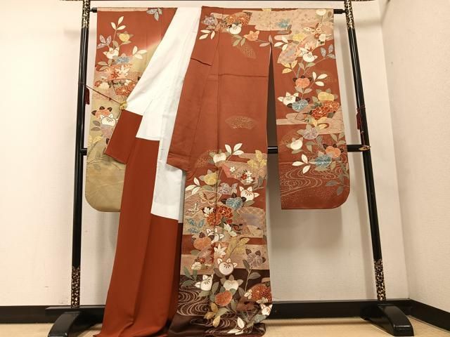 平和屋着物□豪華振袖 地紙花蝶文 金彩 ロング丈 正絹 逸品 AABF0077ph