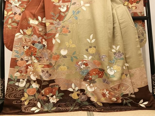 平和屋着物□豪華振袖 地紙花蝶文 金彩 ロング丈 正絹 逸品 AABF0077ph