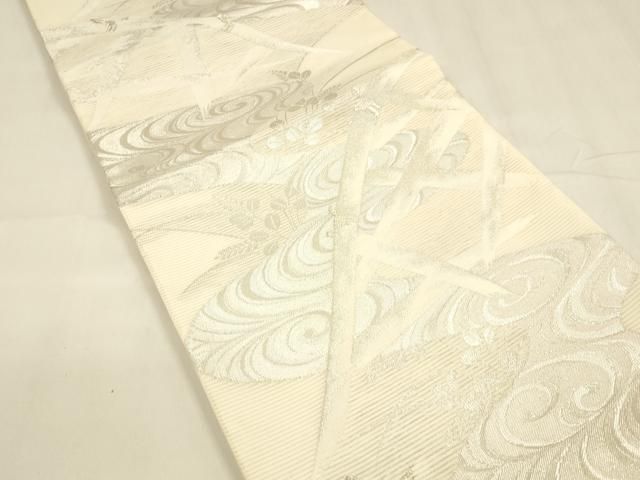 平和屋着物＊夏物 六通柄袋帯 流水籬草葉文 銀糸 正絹 cm