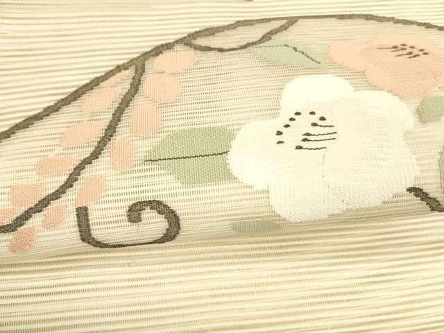 平和屋着物＊夏物 絽綴れ 太鼓柄袋帯 枝花文 正絹 逸品 DABA0242cm