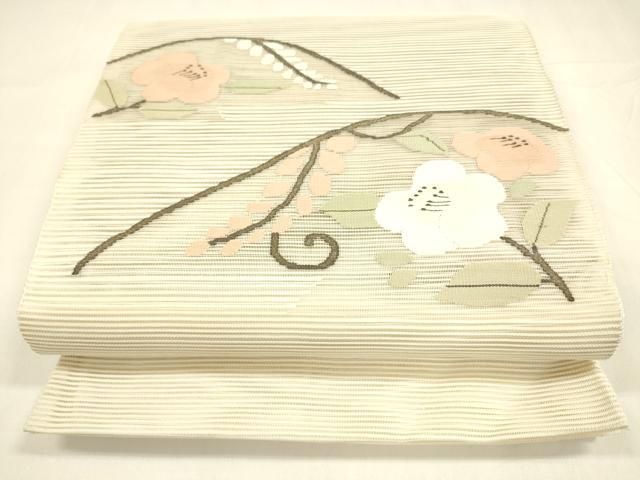 平和屋着物＊夏物 絽綴れ 太鼓柄袋帯 枝花文 正絹 逸品 DABA0242cm