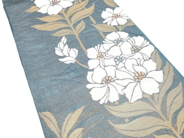 平和屋着物＊夏物 六通柄袋帯 草花文 金糸 正絹 cm