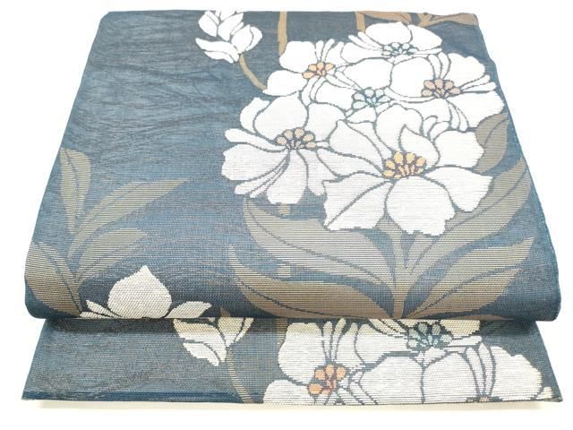 平和屋着物＊夏物 六通柄袋帯 草花文 金糸 正絹 cm