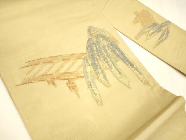 平和屋着物＊夏物 九寸名古屋帯 渡橋枝垂れ柳文 金糸 正絹 cm