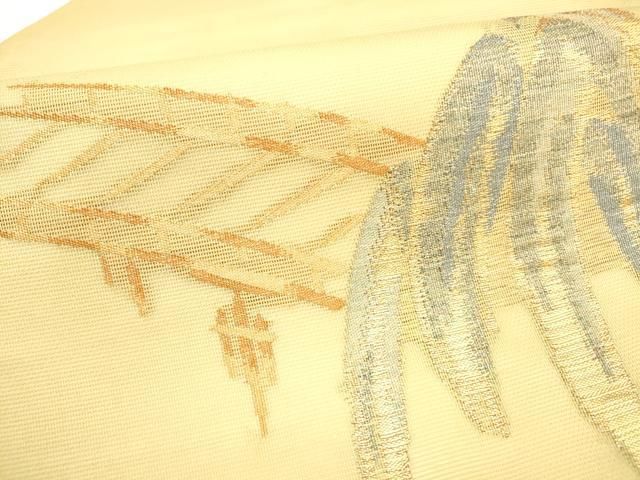  平和屋着物＊夏物 九寸名古屋帯 渡橋枝垂れ柳文 金糸 正絹 cm 名古屋帯 帯