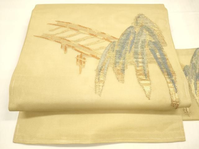 平和屋着物＊夏物 九寸名古屋帯 渡橋枝垂れ柳文 金糸 正絹 cm