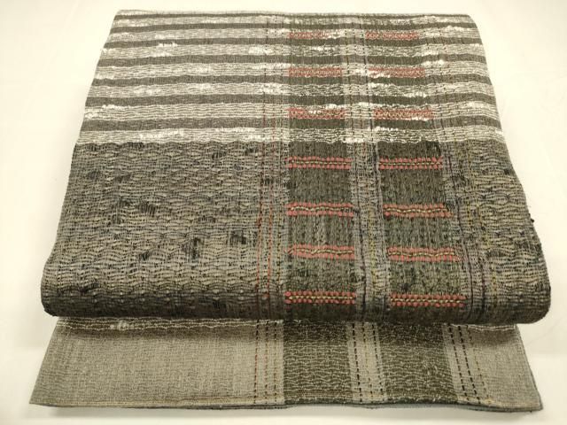 平和屋着物＊夏物 六通柄袋帯 横段間道 金糸 正絹 cm