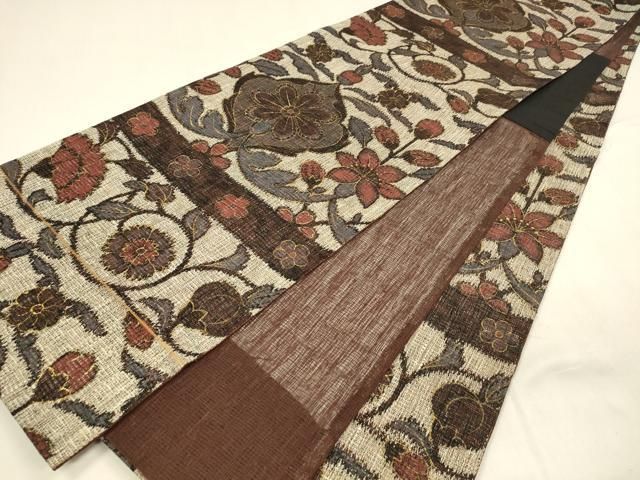  平和屋着物＊夏物 全通柄袋帯 更紗花文 金糸 正絹 cm 袋帯 帯