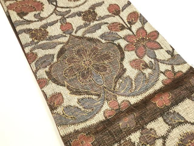 平和屋着物＊夏物 全通柄袋帯 更紗花文 金糸 正絹 逸品 DABA0260cm