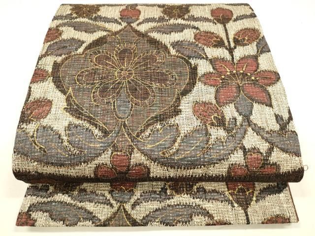 平和屋着物＊夏物 全通柄袋帯 更紗花文 金糸 正絹 cm