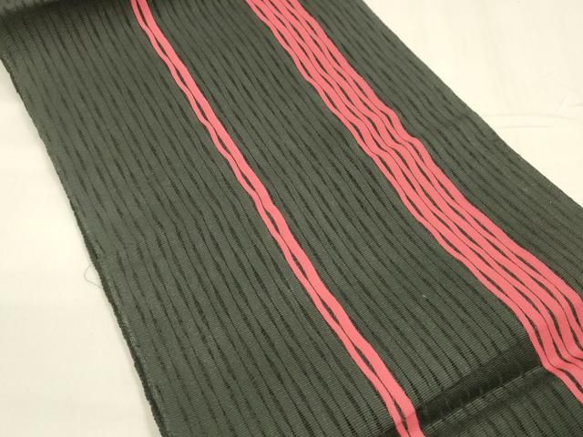 平和屋着物＊夏物 八寸名古屋帯 間道 黒地 正絹 cm