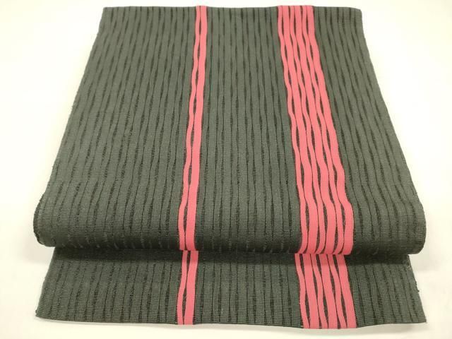 平和屋着物＊夏物 八寸名古屋帯 間道 黒地 正絹 cm