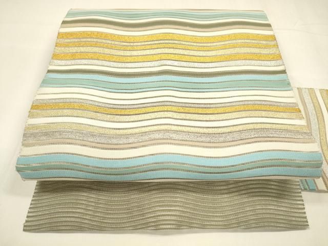 平和屋着物＊夏物 絽綴れ 八寸名古屋帯 よろけ縞 金銀糸 正絹 cm