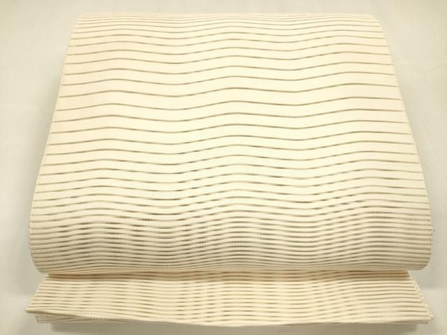 平和屋着物＊夏物 絽綴れ 八寸名古屋帯 よろけ縞 肌色 正絹 逸品