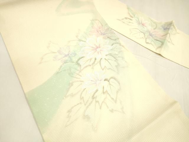 平和屋着物＊夏物 九寸名古屋帯 手描き 流水草花文 正絹 cm