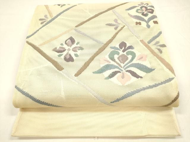 平和屋着物＊夏物 西陣 まいづる謹製 六通柄袋帯 草花文 証紙付き 正絹 cm