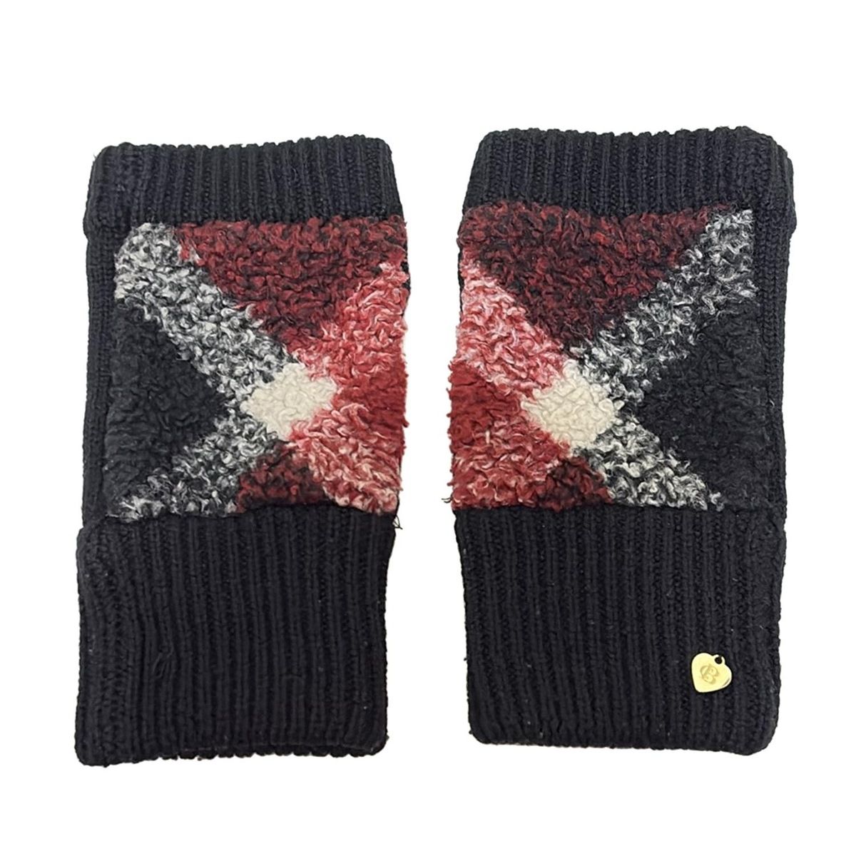 BLUE LABEL CRESTBRIDGE ブルーレーベルクレストブリッジ 手袋 レディース - 黒×レッド×白 チェック柄|フィンガーレス ウール