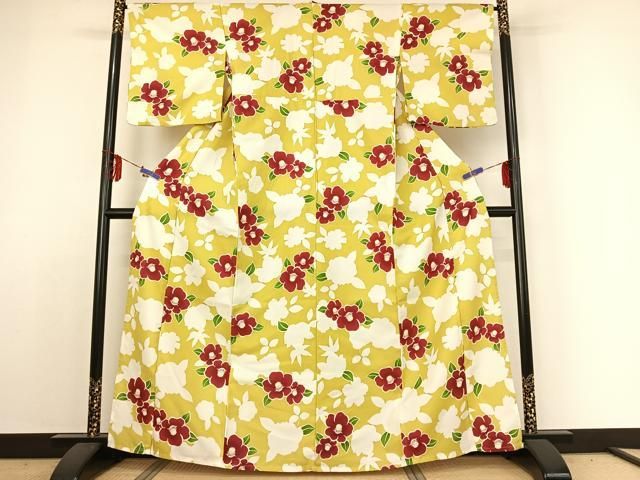 平和屋着物▽小紋 単衣 椿 洗える着物 jh