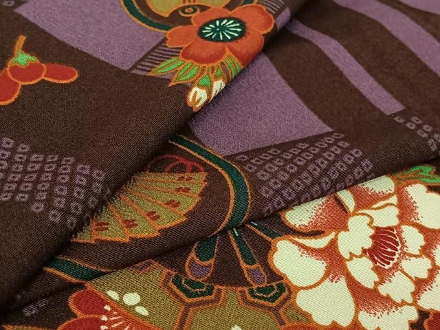 平和屋着物▽小紋 単衣 花車文 洗える着物 jh