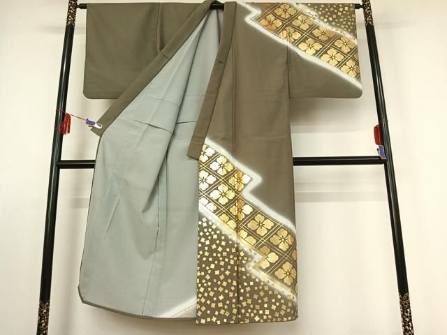 平和屋着物▽男性 訪問着 単衣 花菱文 金彩 正絹 逸品 AABE4021jh