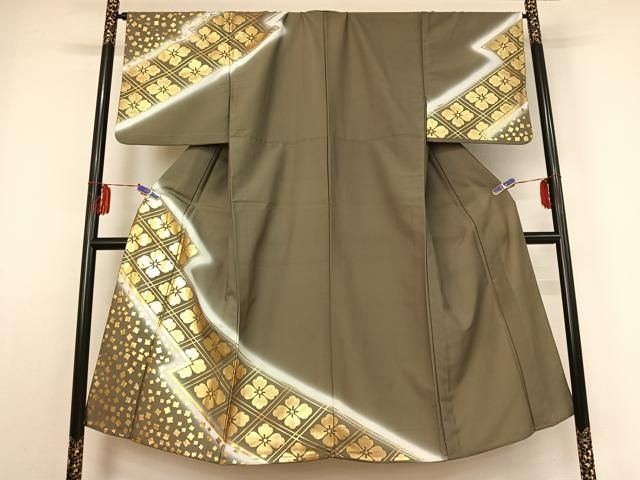 平和屋着物▽男性 訪問着 単衣 花菱文 金彩 正絹 逸品 AABE4021jh