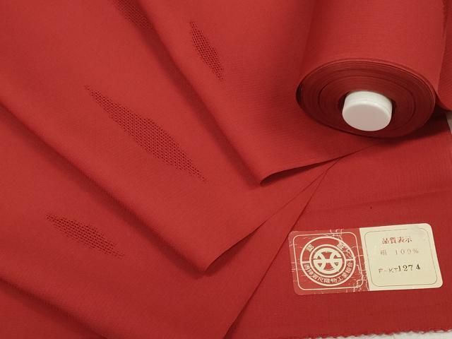 平和屋着物＊夏物 西陣 色無地 反物 着尺 霞紋紗 朱色 証紙付き ♥ zzz