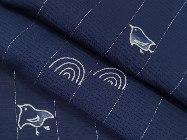 平和屋着物＊夏物 小紋 絽 千鳥 縞 銀通し地 正絹 ze