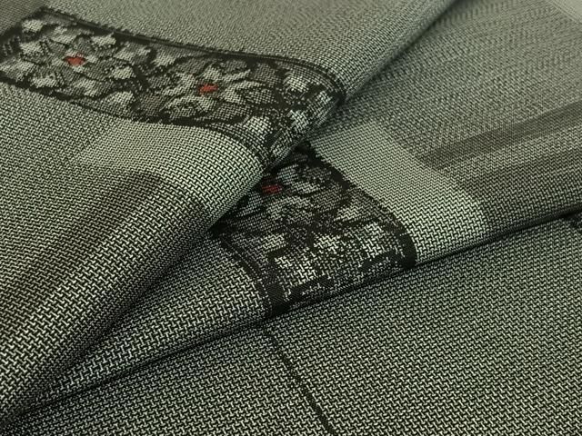 平和屋着物▽上質な紬 単衣 短冊花文 正絹 jh