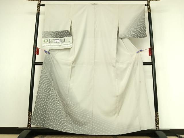 平和屋着物▽本塩沢 訪問着 単衣 やまだ織 藤倉守正 雪の中のきれ 証紙