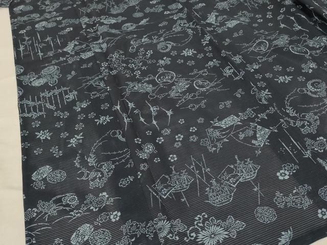  平和屋着物＊夏物 小紋 絽 花唐草文 船 やまと誂製 洗える着物 jd 小紋 着物