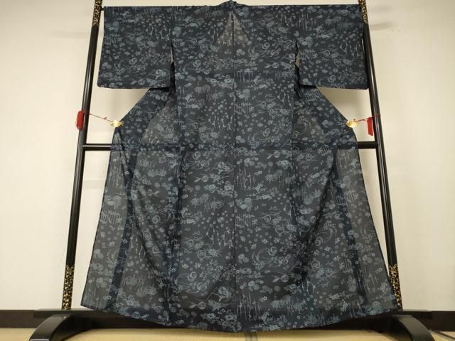 平和屋着物＊夏物 小紋 絽 花唐草文 船 やまと誂製 洗える着物 jd