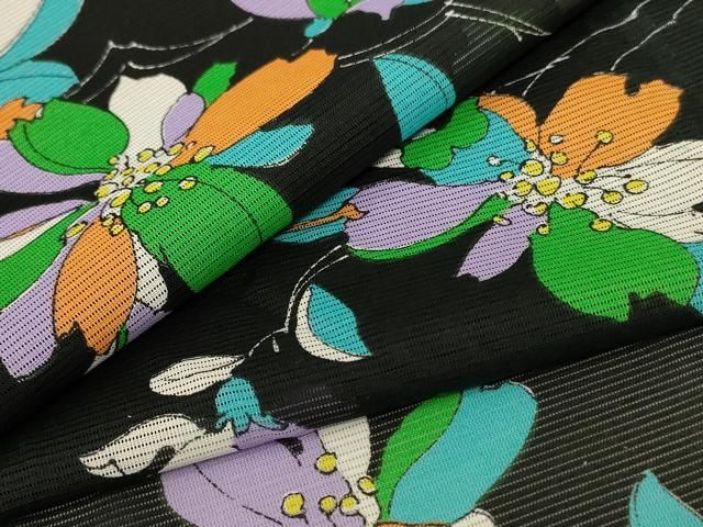 平和屋着物＊夏物 小紋 絽 草花文 洗える着物 未使用 AABE7429jd