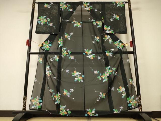 平和屋着物＊夏物 小紋 絽 草花文 洗える着物 未使用 AABE7429jd