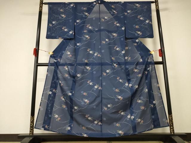 平和屋着物＊夏物 小紋 絽 芝花文 洗える着物 jd