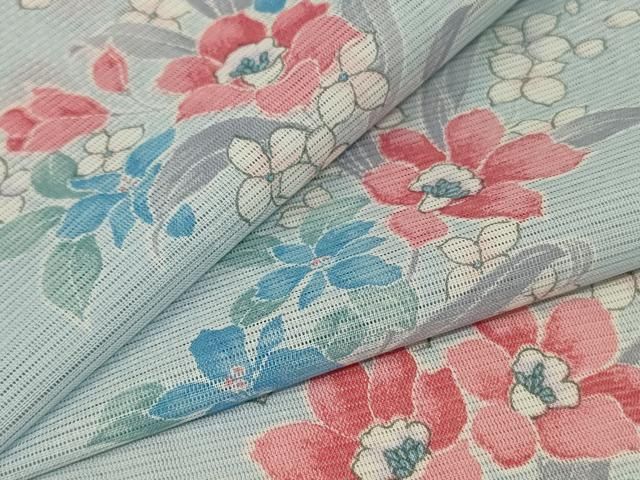 平和屋着物＊夏物 小紋 絽 草花文 洗える着物 ♥ jd