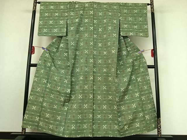 平和屋着物▽上質な紬 単衣 絣柄 正絹 jh