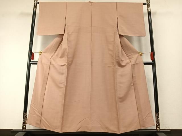 平和屋着物▽上質な紬 単衣 色無地 洗柿色 正絹 ♥ fy