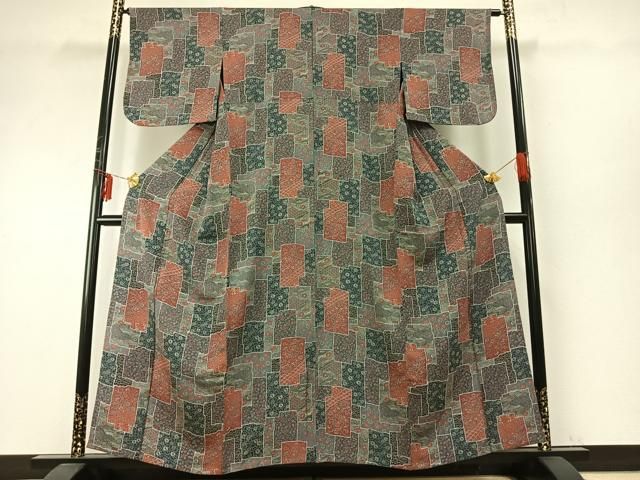 平和屋着物▽上質な小紋 単衣 色紙花文 正絹 fy