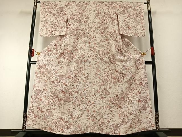 平和屋着物▽上質な小紋 単衣 花鳥文 正絹 fy