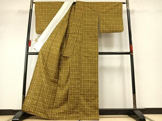  平和屋着物▽上質な紬 単衣 絣柄 正絹 fy 紬 着物