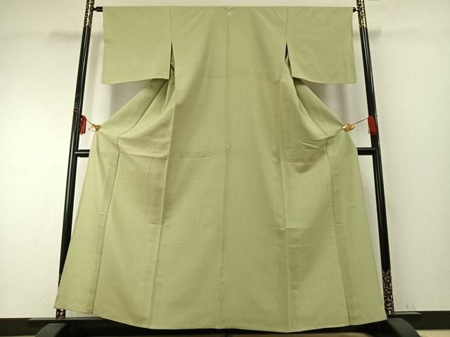 平和屋着物▽本場結城紬 重要無形文化財 単衣 色無地 若菜色 扱い 正絹 ♥ fy