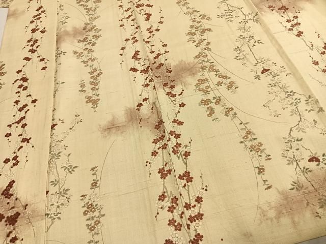  平和屋着物▽上質な紬 単衣 枝花文 暈し染め 正絹 fy 紬 着物