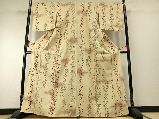 平和屋着物▽上質な紬 単衣 枝花文 暈し染め 正絹 fy