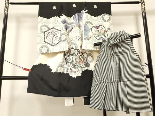 平和屋着物 七五三 男の子 祝着 行灯袴セット 襦袢付き 鷹 鷲 龍 銀彩 ma