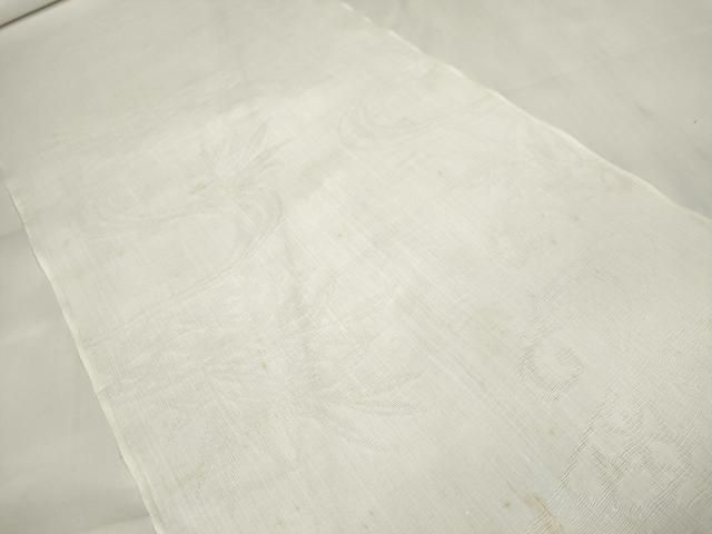 平和屋着物＊夏物 長襦袢 反物 着尺 本麻紋紗 流水草葉紋紗 生成り色 小千谷織物謹製 証紙付き 麻 ♥ zzz