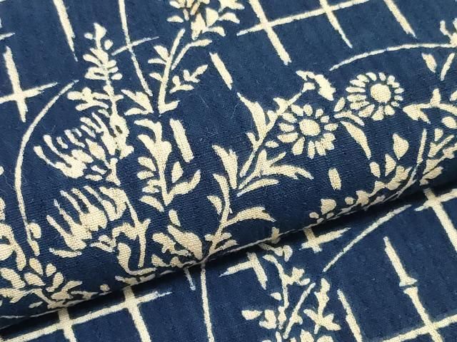  平和屋着物＊夏物 竺仙 浴衣 反物 着尺 格子草花文 証紙付き 綿 ♥ zzz 浴衣反物 浴衣