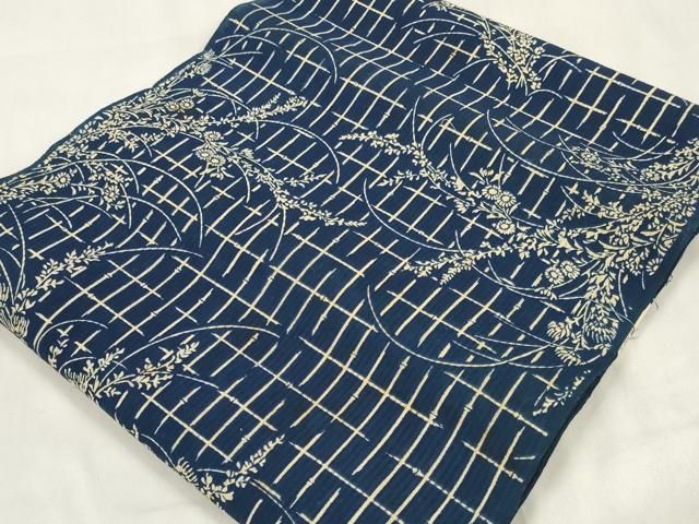 平和屋着物＊夏物 竺仙 浴衣 反物 着尺 格子草花文 証紙付き 綿 ♥ zzz