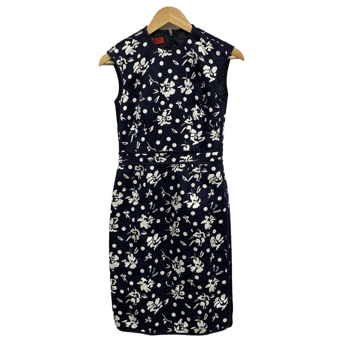 HERRERA キャロリーナ ヘレラ ワンピース サイズ0 XS レディース - ダークネイビー×白 ノースリーブ|ひざ丈|花柄