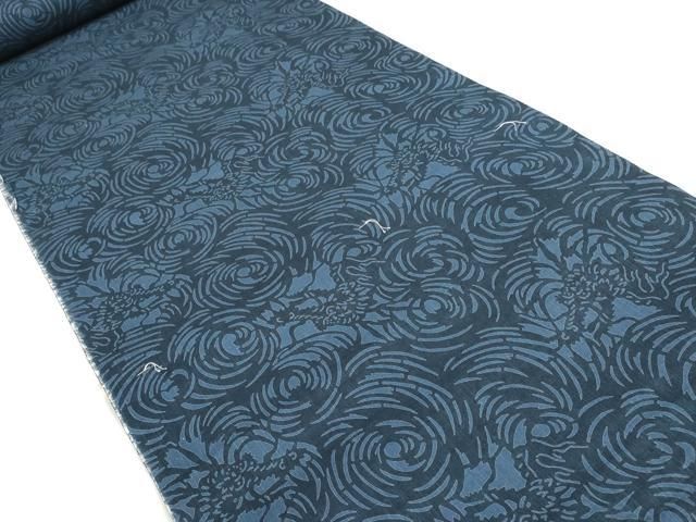 平和屋着物＊夏物 男性 浴衣 反物 着尺 京舞 藍 龍 キングサイズ 綿麻 ♥ zzz